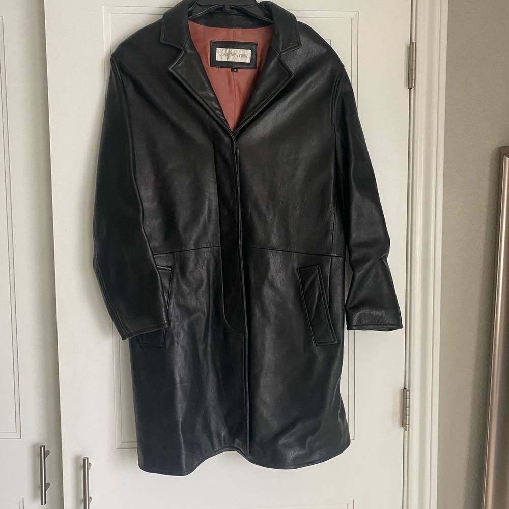 Jones New York Black Long Leather Women’s Coat